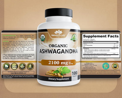 Organic Ashwagandha 2100 mg Capsules – Full Spectrum