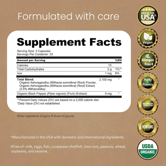 Organic Ashwagandha 2100 mg Capsules – Full Spectrum