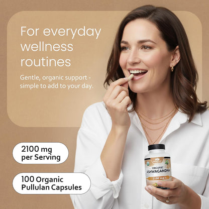 Organic Ashwagandha 2100 mg Capsules – Full Spectrum