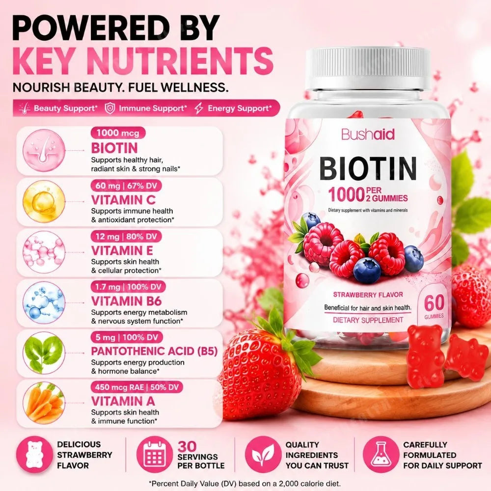 Biotin Hair, Skin & Nails Gummies – With Essential Vitamins