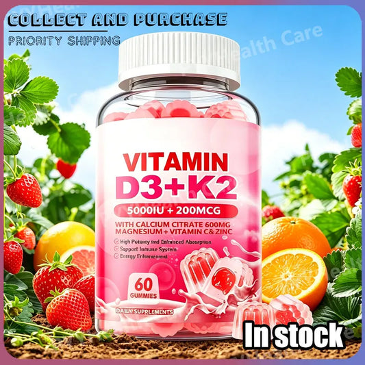 Vitamin D3 K2 Gummies with Calcium and Zinc – 60 Pieces