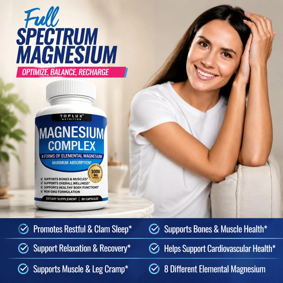 Magnesium Complex Supplement – 8 Forms, 1000 mg Support