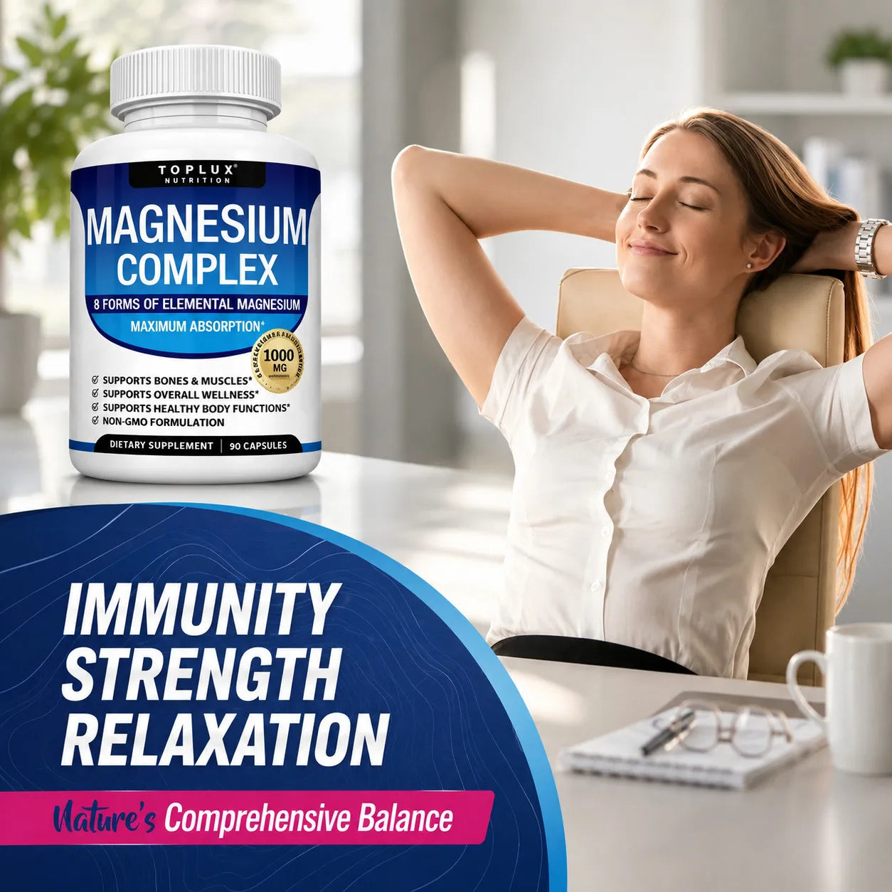 Magnesium Complex Supplement – 8 Forms, 1000 mg Support