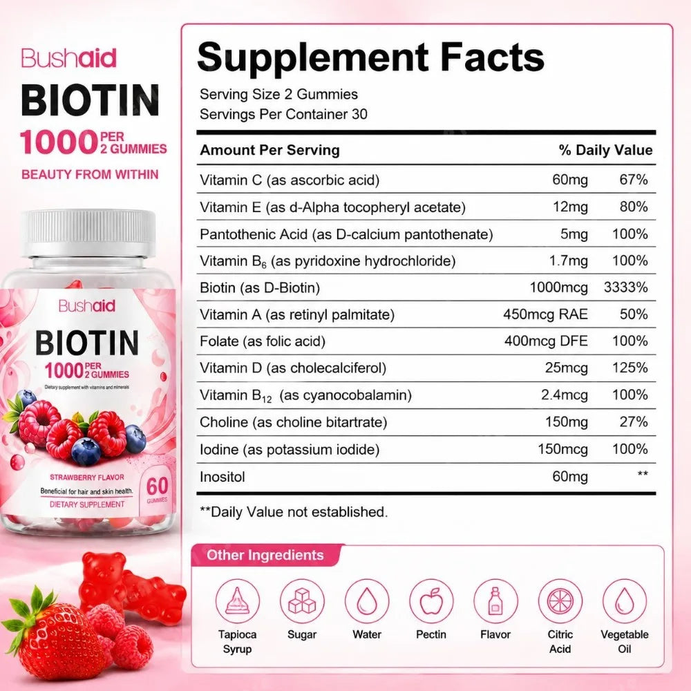 Biotin Hair, Skin & Nails Gummies – With Essential Vitamins