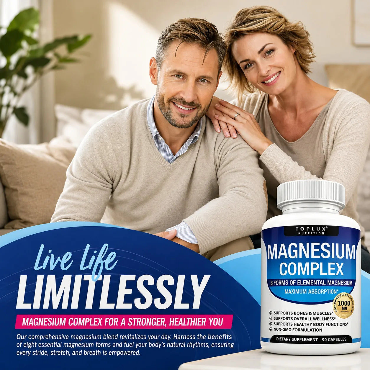 Magnesium Complex Supplement – 8 Forms, 1000 mg Support