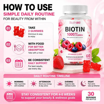 Biotin Hair, Skin & Nails Gummies – With Essential Vitamins