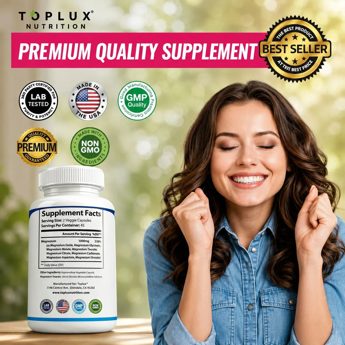 Magnesium Complex Supplement – 8 Forms, 1000 mg Support
