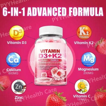 Vitamin D3 K2 Gummies with Calcium and Zinc – 60 Pieces